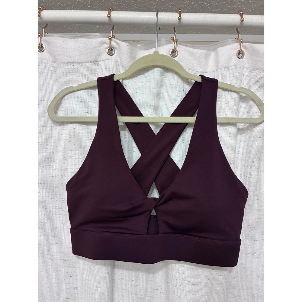 Fabletics Women Plum Purple Twist Front Cross Back Sports Bra Size L